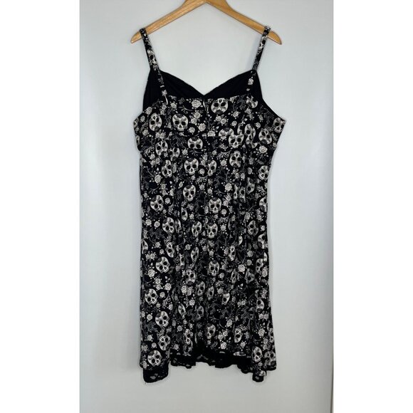 Torrid Skater Mini Dress Skull Roses Black White Cotton Blend Spaghetti Strap 20 - Picture 6 of 10